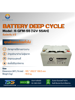 แบตเตอรี่ Deep Cycle GEL 55Ah 12V LVTOPSUN (ประกัน 3 ปี)