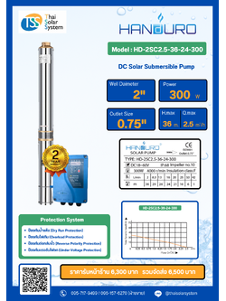 ปั๊มบาดาล DC ยี่ห้อ HANDURO ขนาด 300W