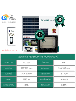 Spot Light โซล่าเซลล์ JD-N-81000 chip 5730 ขนาด 1000w (ประกัน 1 ปี)