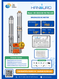 ปั๊มบาดาล AC/DC ยี่ห้อ HANDURO ขนาด 750W