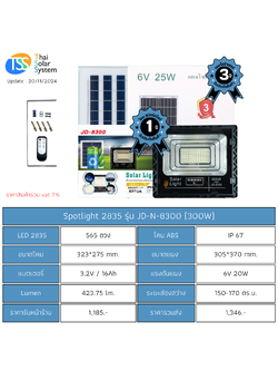 Spot Light โซล่าเซลล์ JD-N-8300 chip 2835 ขนาด 300w (ประกัน 1 ปี)