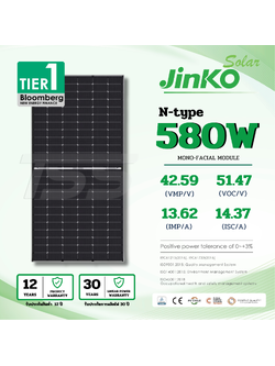 แผงโซล่าเซลล์ 580W Mono Jinko Half N-Type 2Glass (รับสินค้าหน้าร้านเท่านั้น)