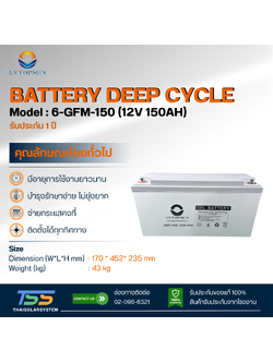 แบตเตอรี่ Deep Cycle GEL 150Ah 12V LVTOPSUN (ประกัน 1 ปี)