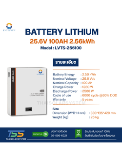 BATTERY LIFEPO4 LVTOPSUN 100Ah 25.6V (ประกัน 5ปี)