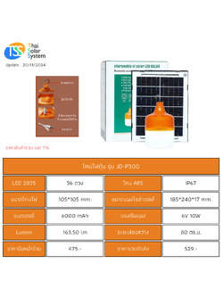โคมไฟฉุกเฉิน โซล่าเซลล์ JD-P 300W