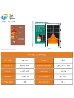 โคมไฟฉุกเฉิน โซล่าเซลล์ JD-P 200W