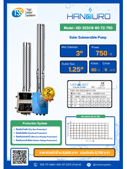 ปั๊มบาดาล DC ยี่ห้อ HANDURO ขนาด 750W ใบพัดแสตนเลส