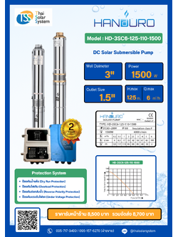 ปั๊มบาดาล DC ยี่ห้อ HANDURO ขนาด 1500W