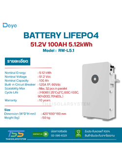 BATTERY DEYE 100Ah 51.2V RW-L5.1(ประกัน 10ปี)