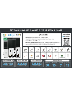ชุด Hybrid 0ngrid Deye 12600W 3 phase + Battery Lithium RAPD (เฉพาะของ)