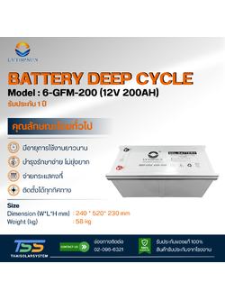 แบตเตอรี่ Deep Cycle GEL 200Ah 12V LVTOPSUN (ประกัน 1 ปี)