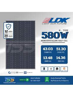 แผงโซล่าเซลล์ 580W Mono Half LDK N-type(รับสินค้าหน้าร้านเท่านั้น)