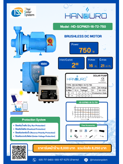 ปั๊มหอยโข่ง DC Brushless ยี่ห้อ HANDURO ขนาด 750W