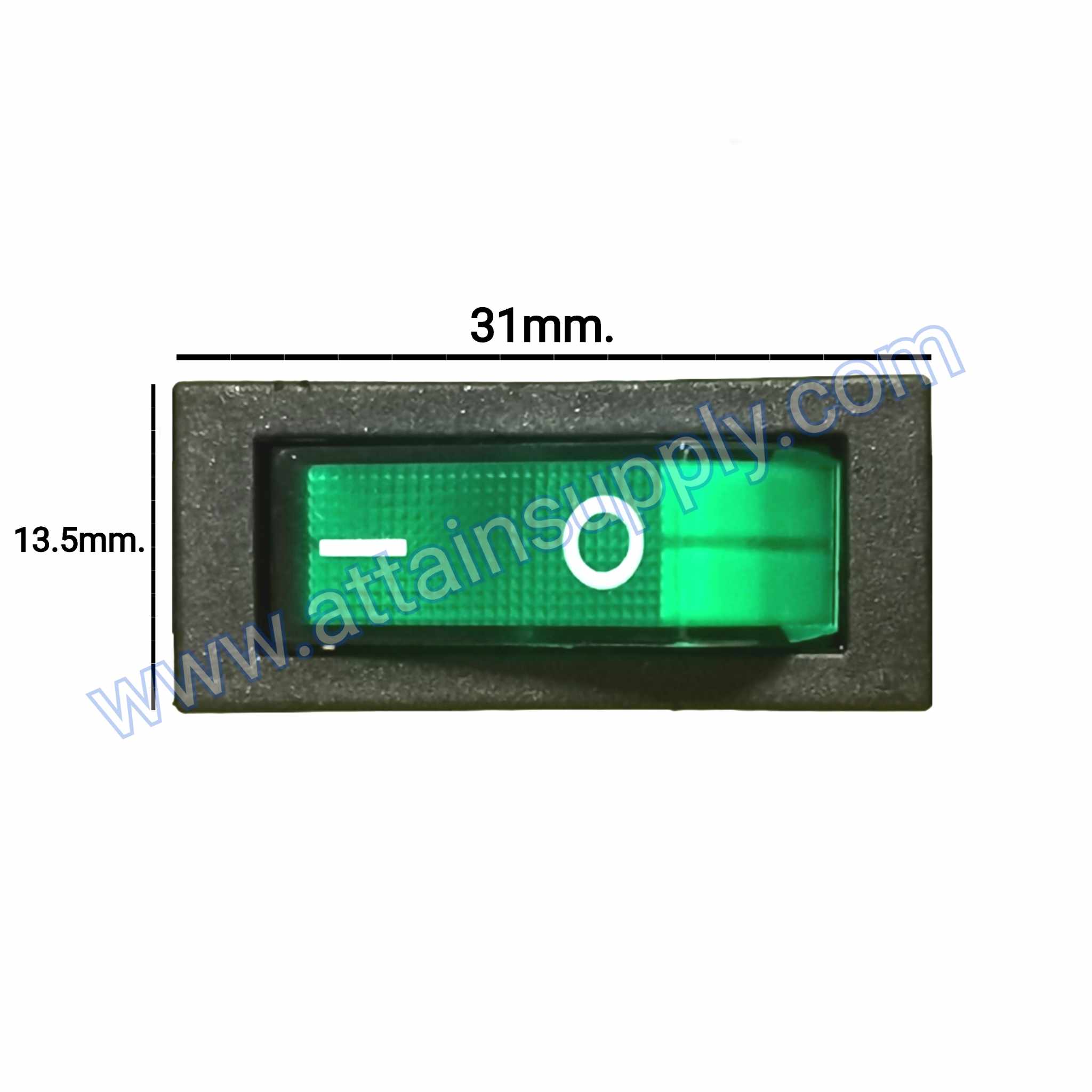 สวิทช์ IOเหลี่ยมผอม 220V./3ขา มีไฟ-สีเขียว