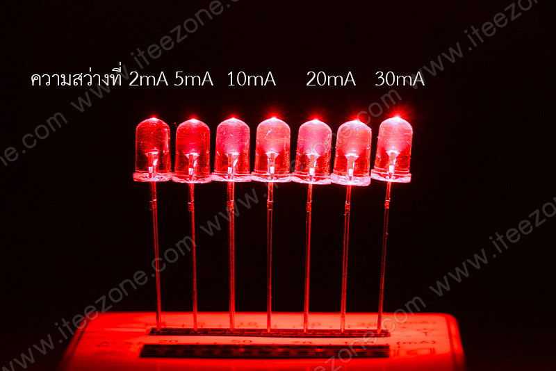 หลอดไฟ LED สีแดง กระเปาะใส 5mm Super Bright