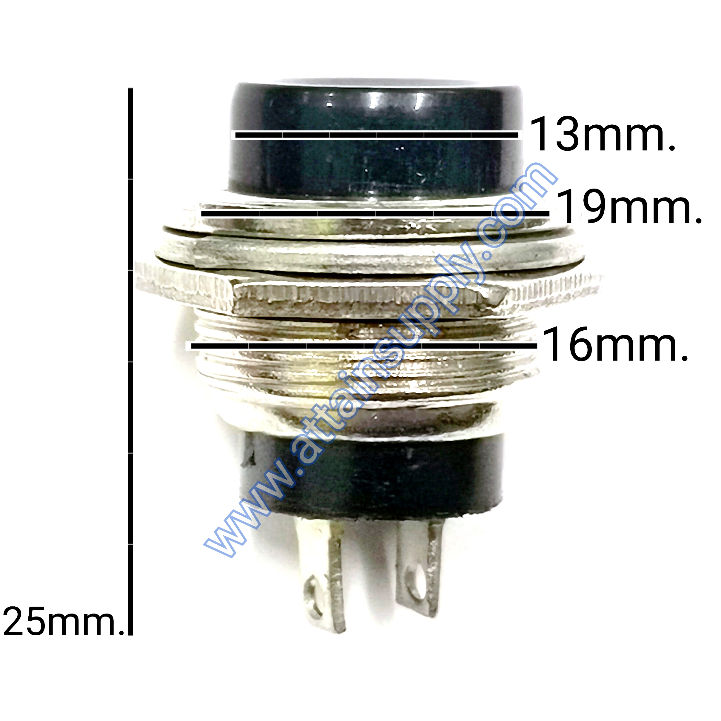 สวิทช์ กดติด-ปล่อยดับ/กลมบุ๋ม-สีดำ