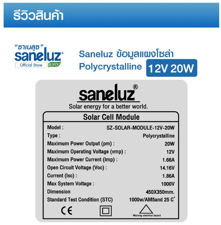 โซล่าเซลล์ 20W 12V Poly