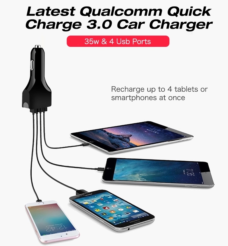 ที่ชาร์จusb ในรถยนต์ USB 4 พอร์ต Qualcomm 3.0 สำหรับชาร์ทโทรศัพท์มือถือและ Tablet ในรถยนต์