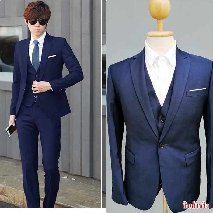 สูท,ชุดสูทเจ้าบ่าว,สูทผู้ชาย สีน้ำเงินเข้ม พร้อมส่ง S,M,L,XL,2XL,3XL,4XL