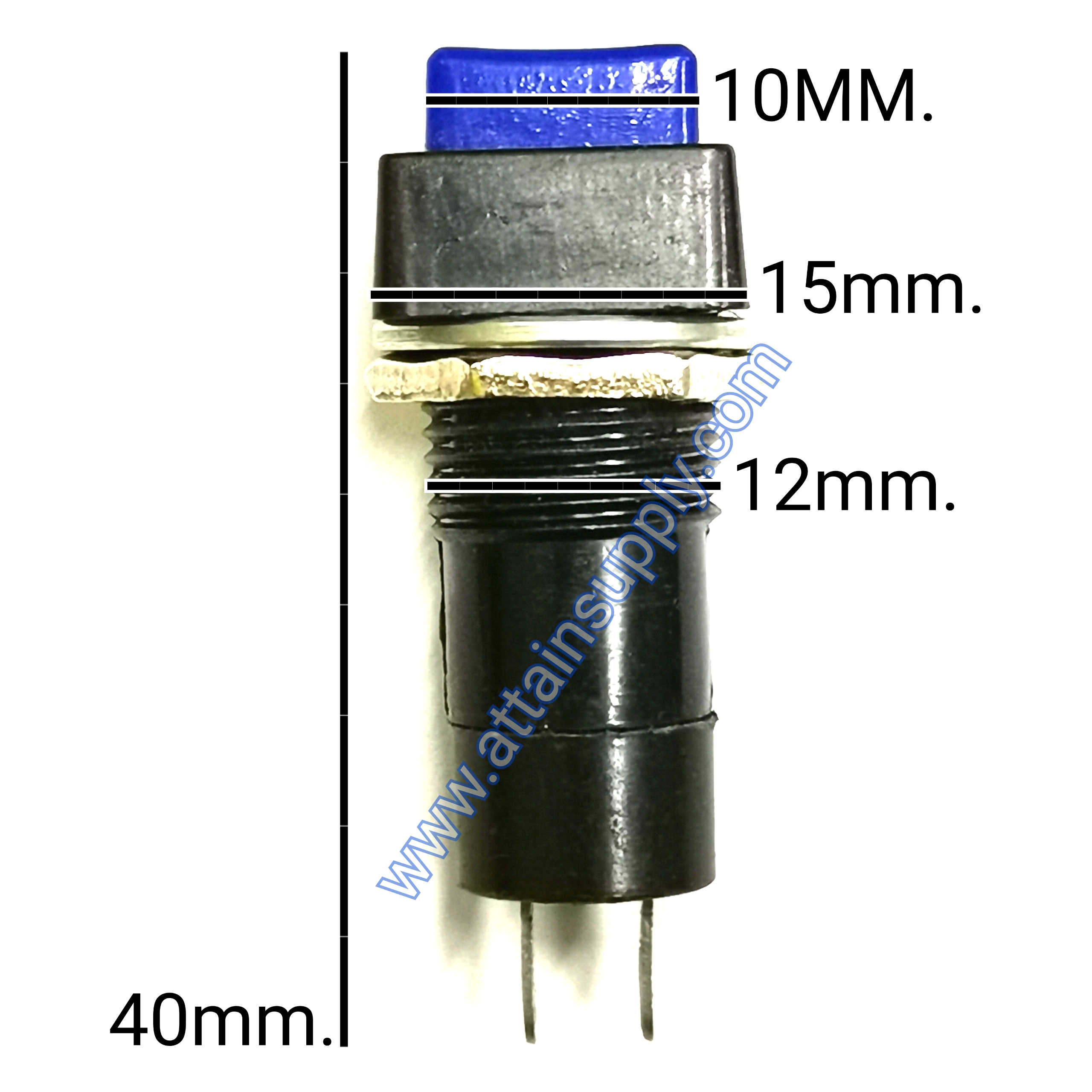 สวิทช์ กดติด-ปล่อยดับ/หัวสี่เหลี่ยม ฐานกลมแกนยาว-สีน้ำเงิน