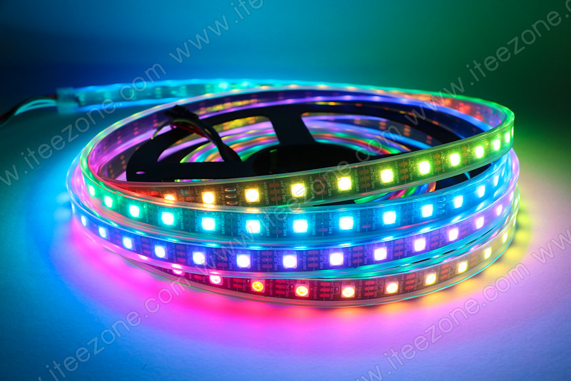 ไฟเส้น RGB 5050 หุ้มกันน้ำ วิ่งอิสระ IC WS2812B 5V หลอดถี่ 60 LED/M สามารถควบคุมอิสระทุกดวง