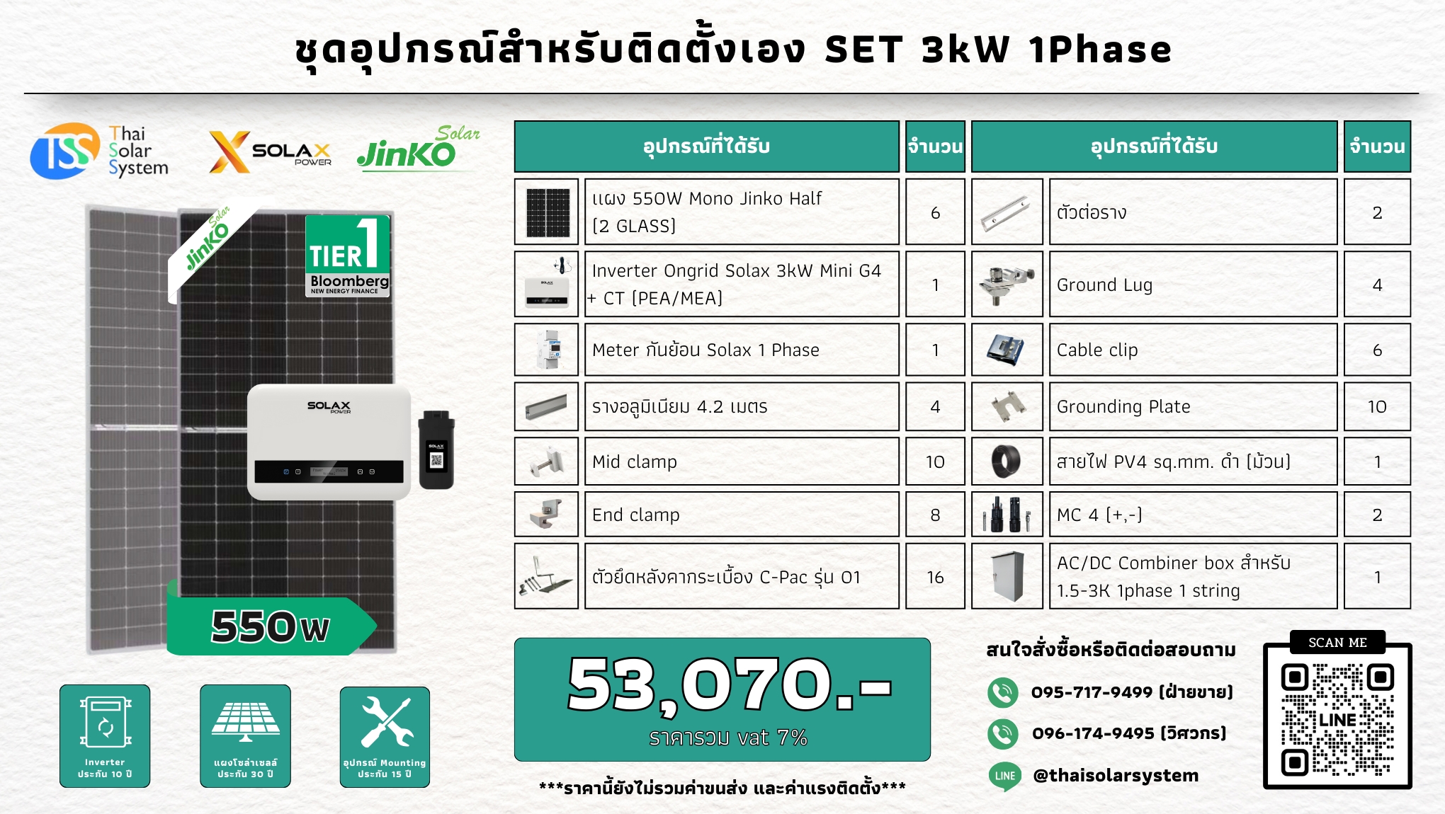 ชุด Ongrid Solax 3K เฉพาะของ (สำหรับไปติดตั้งเอง)