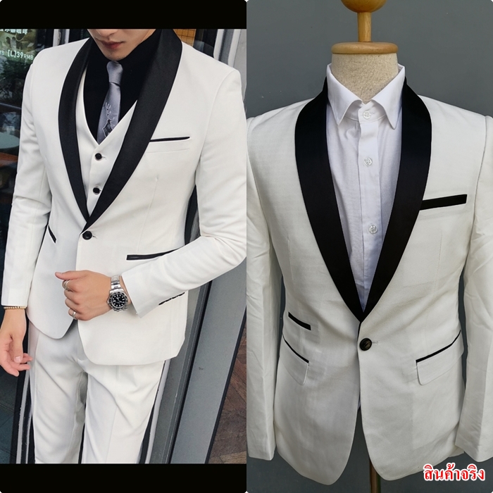 สูททักซิโด รุ่นปกดำ พร้อมส่ง L แดงไวน์,เทา,แดง