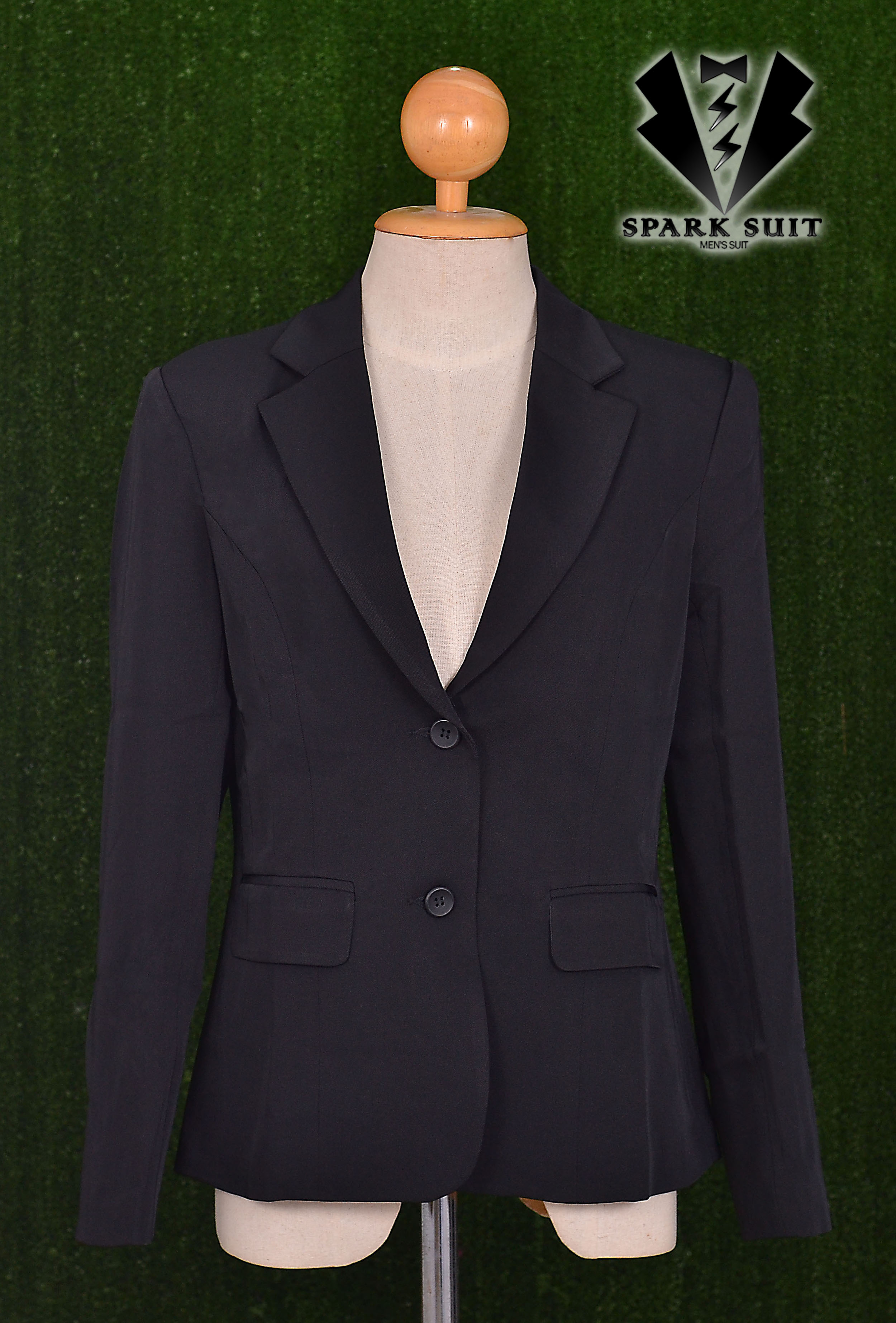 ชุดสูทผู้หญิง สีดำ ผ้าฮานาโกะ สูท+กางเกง Size L