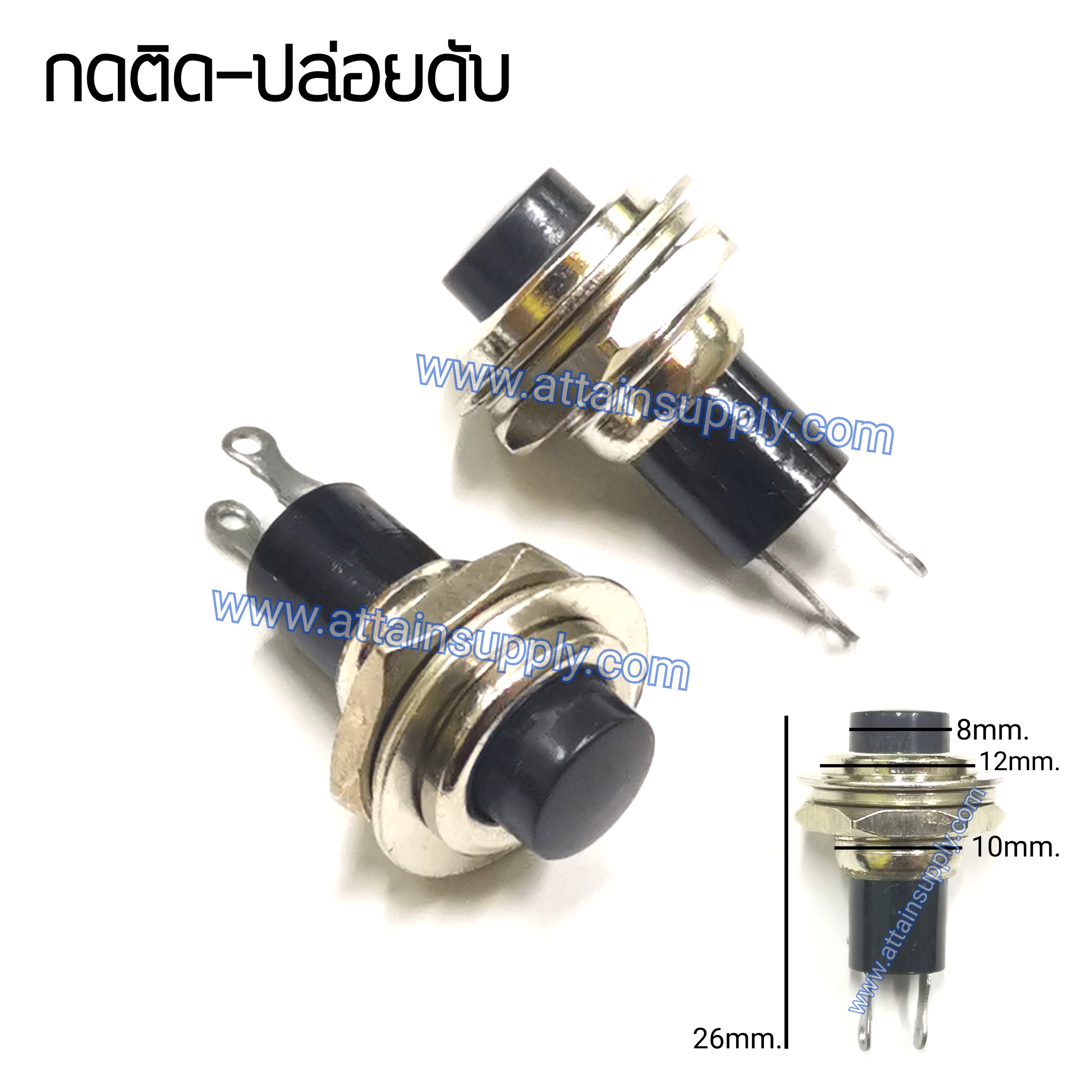 สวิทช์ กดติด-ปล่อยดับ/กลมแหวนกลม-สีดำ