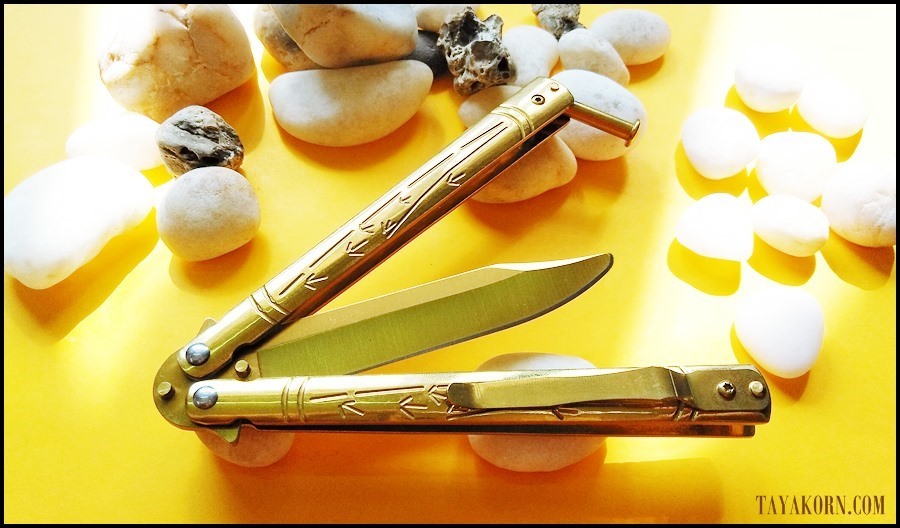 มีดซ้อมควง บาลีซองใบไผ่สีทอง Golden Bamboo Balisong Trainer Knife TKBS-GB1TR