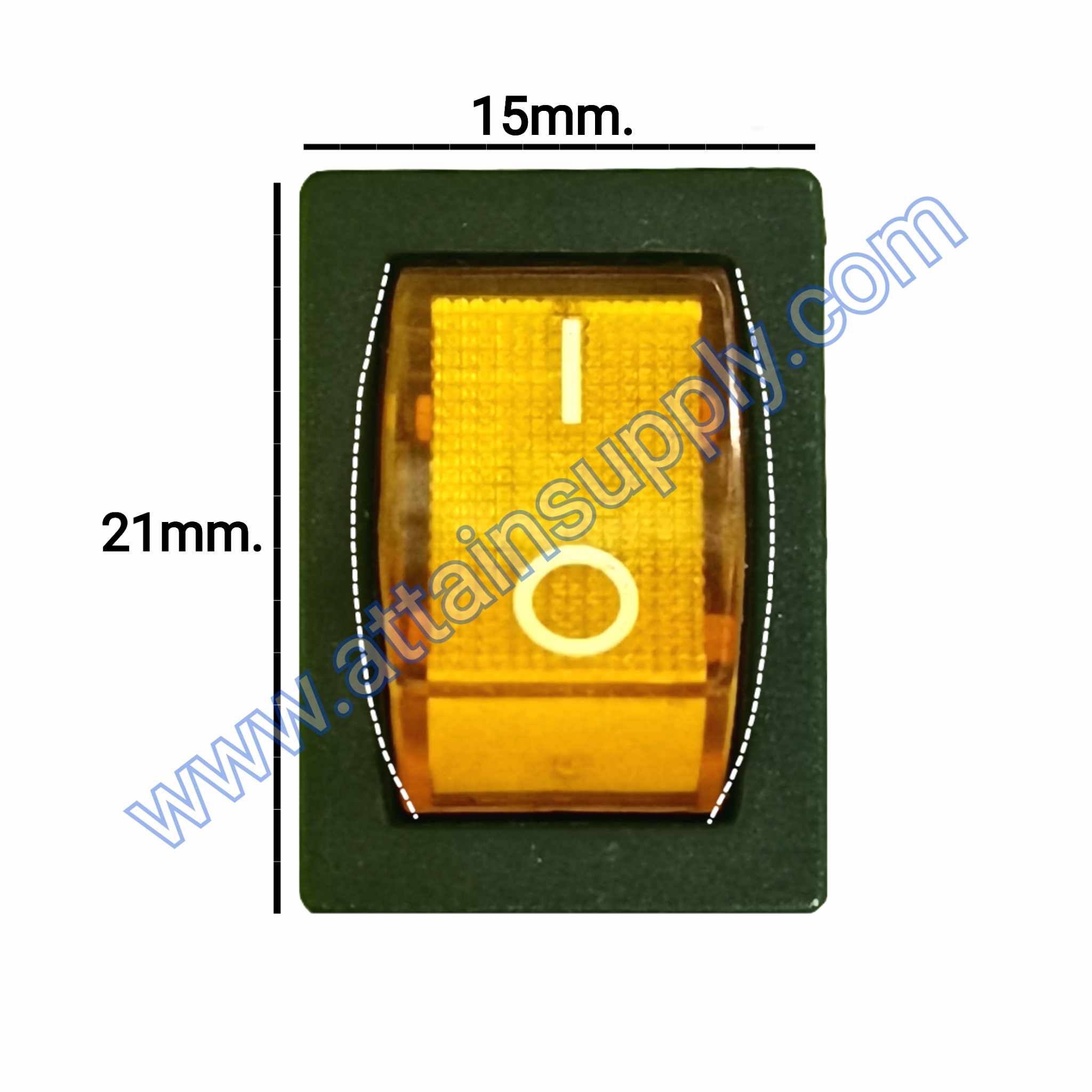 สวิทช์ IO เหลี่ยมเล็ก-หน้ามน 220V./3ขา มีไฟ-สีเหลือง