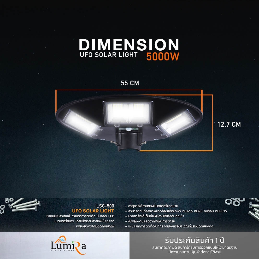 โคมไฟถนน โซล่าเซลล์ LUMIRA UFO-5000W