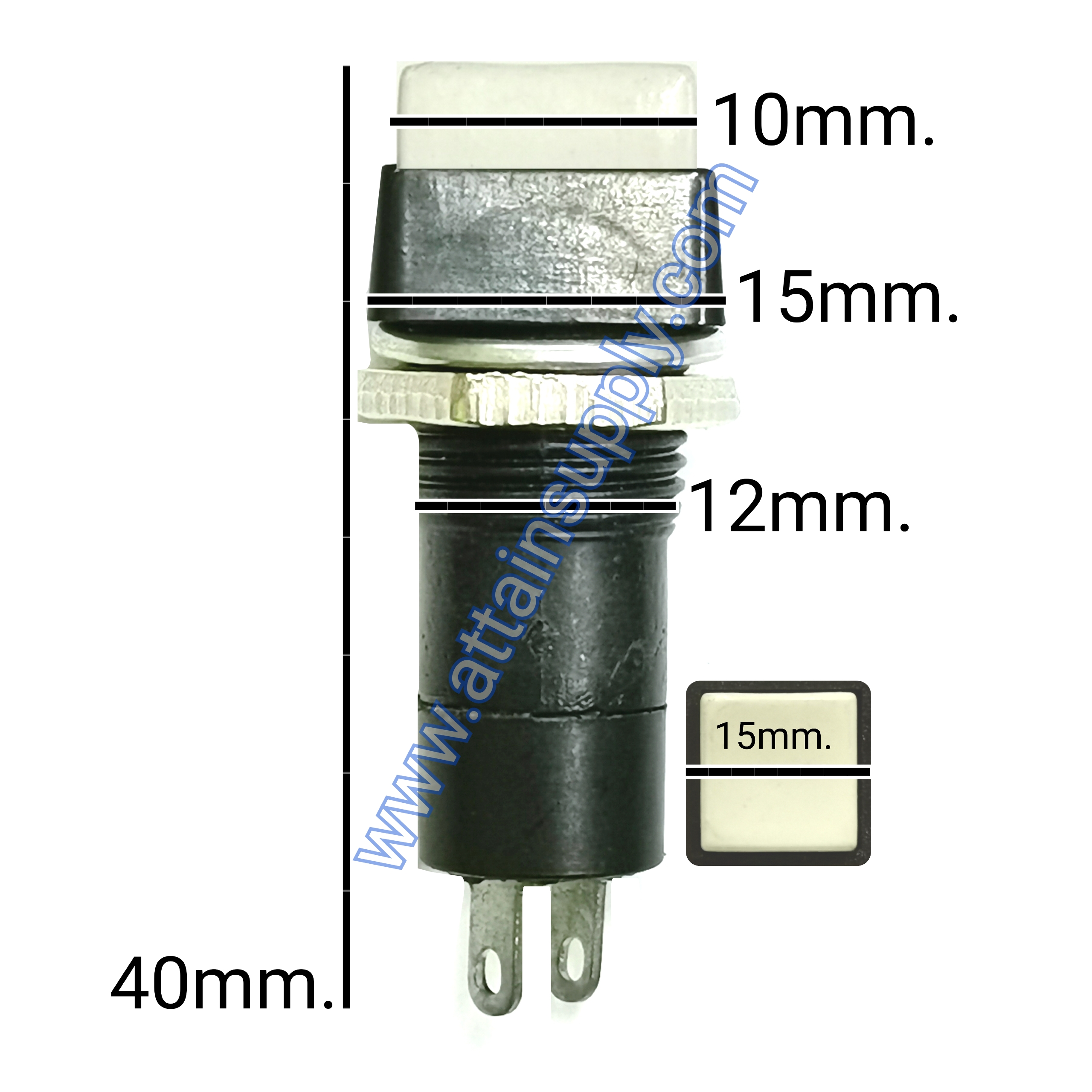สวิทช์ กดติด-กดดับ/หัวกดสี่เหลี่ยม ฐานกลมแกนยาว-สีขาว