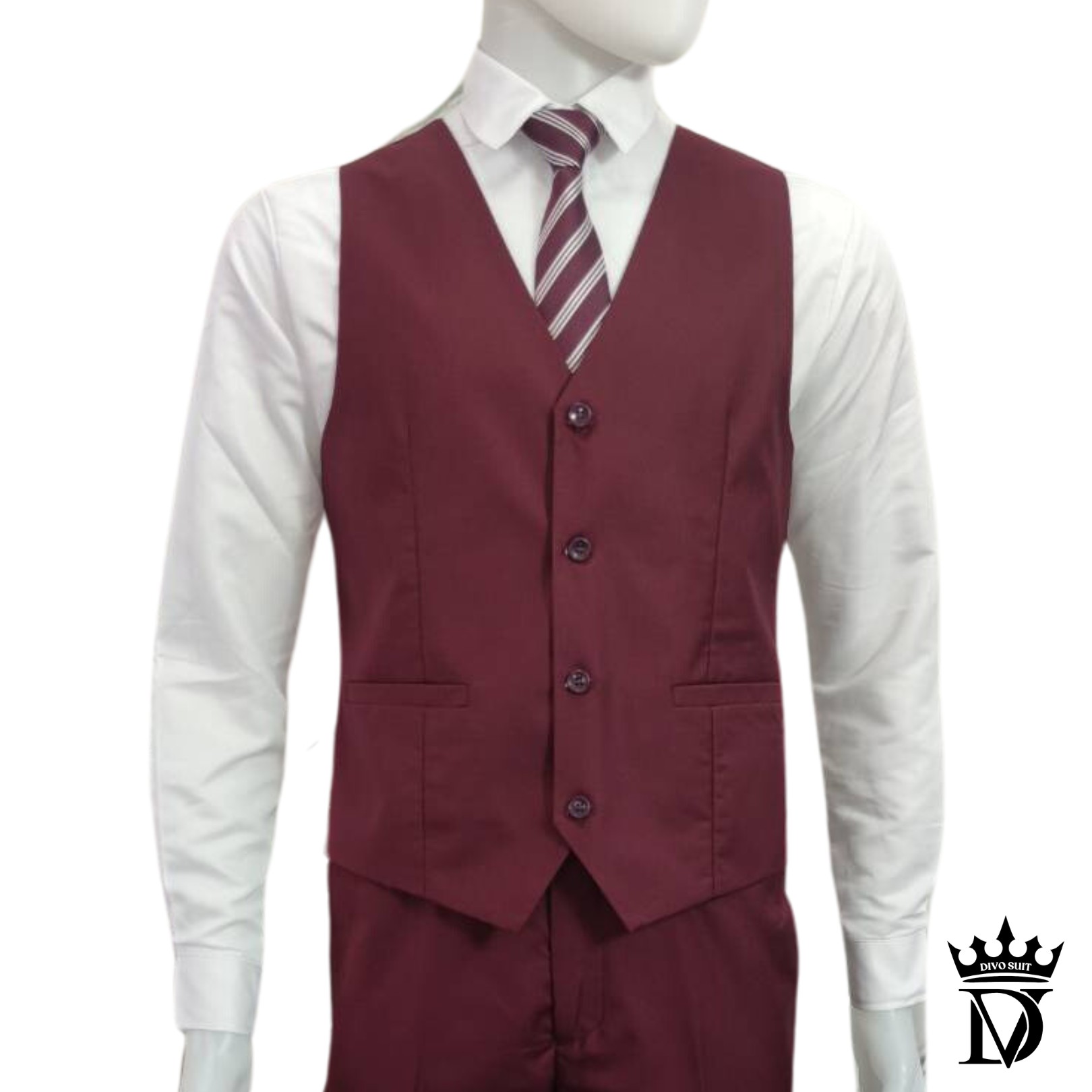 5XL-10XL ชุดสูทผู้ชาย เกรดพรีเมี่ยม แบรนด์ Divo เซต 2-3 ชิ้น สีแดงเบอกันดี เนื้อผ้าวูล เอวกางเกงยืดได้