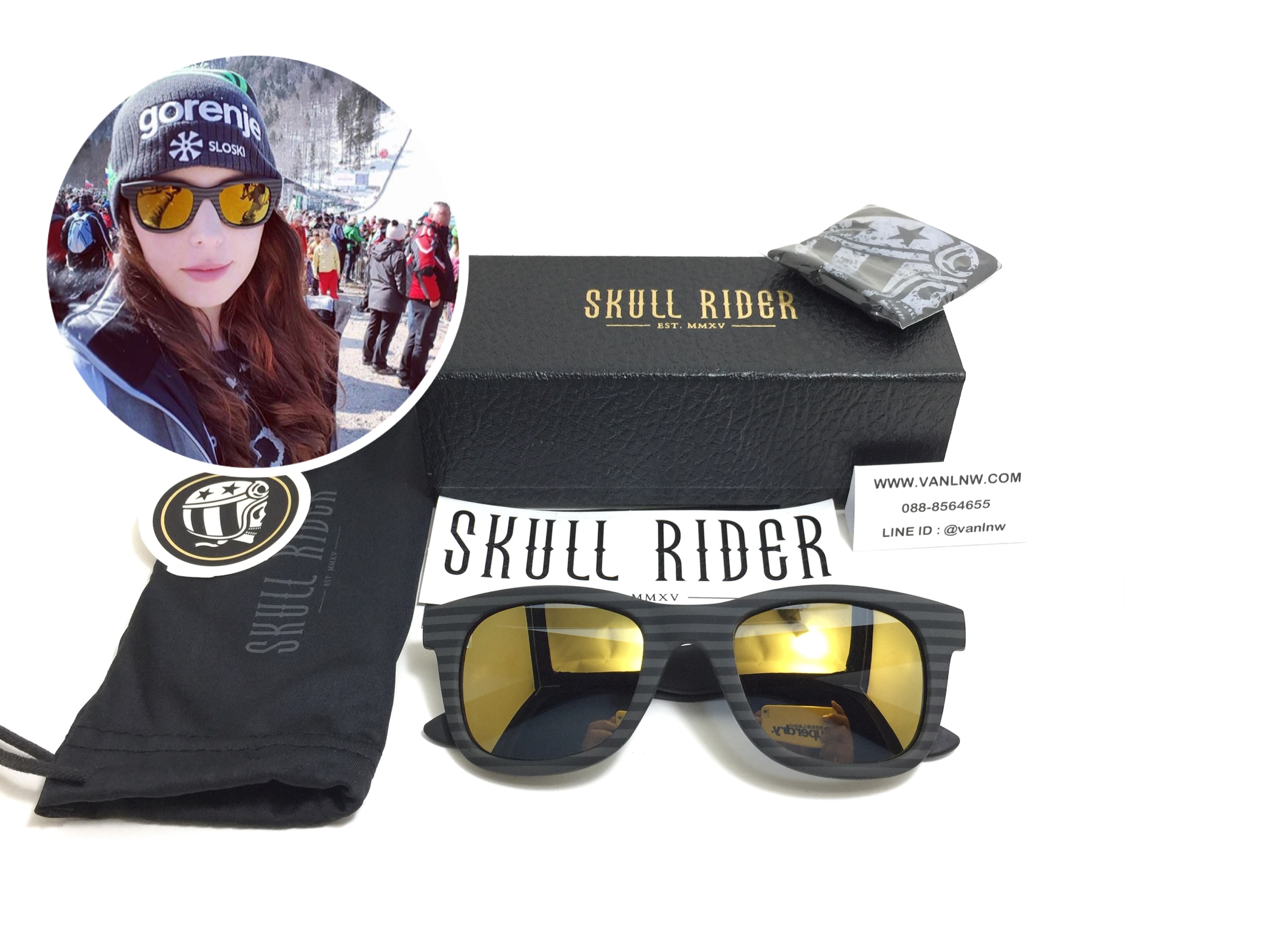 แว่นกันแดด SKULL RIDER รุ่น Rubber Stripe Gold <Skull-39>