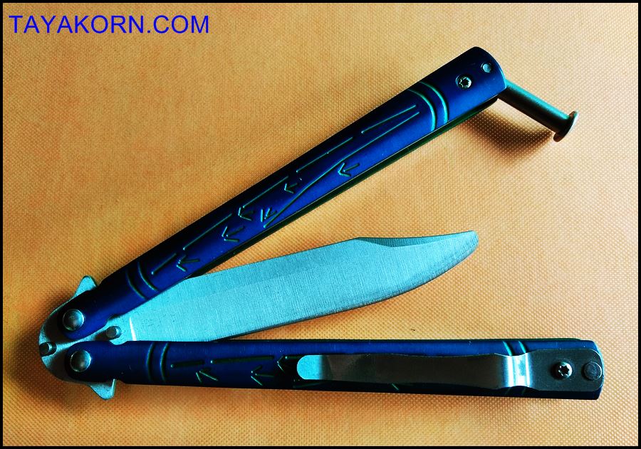 มีดซ้อมควง บาลีซองใบไผ่น้ำเงิน Blue Bamboo Balisong Trainer TKBS-BT2TR