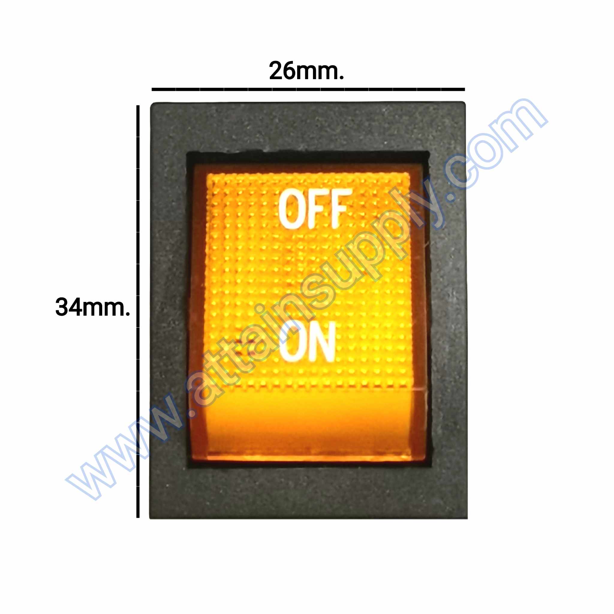 สวิทช์ ON-OFF เหลี่ยมใหญ่ 220V./4ขา มีไฟ-สีเหลือง (แบบหนา)