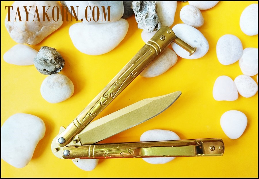มีดซ้อมควง บาลีซองใบไผ่สีทอง Golden Bamboo Balisong Trainer Knife TKBS-GB1TR