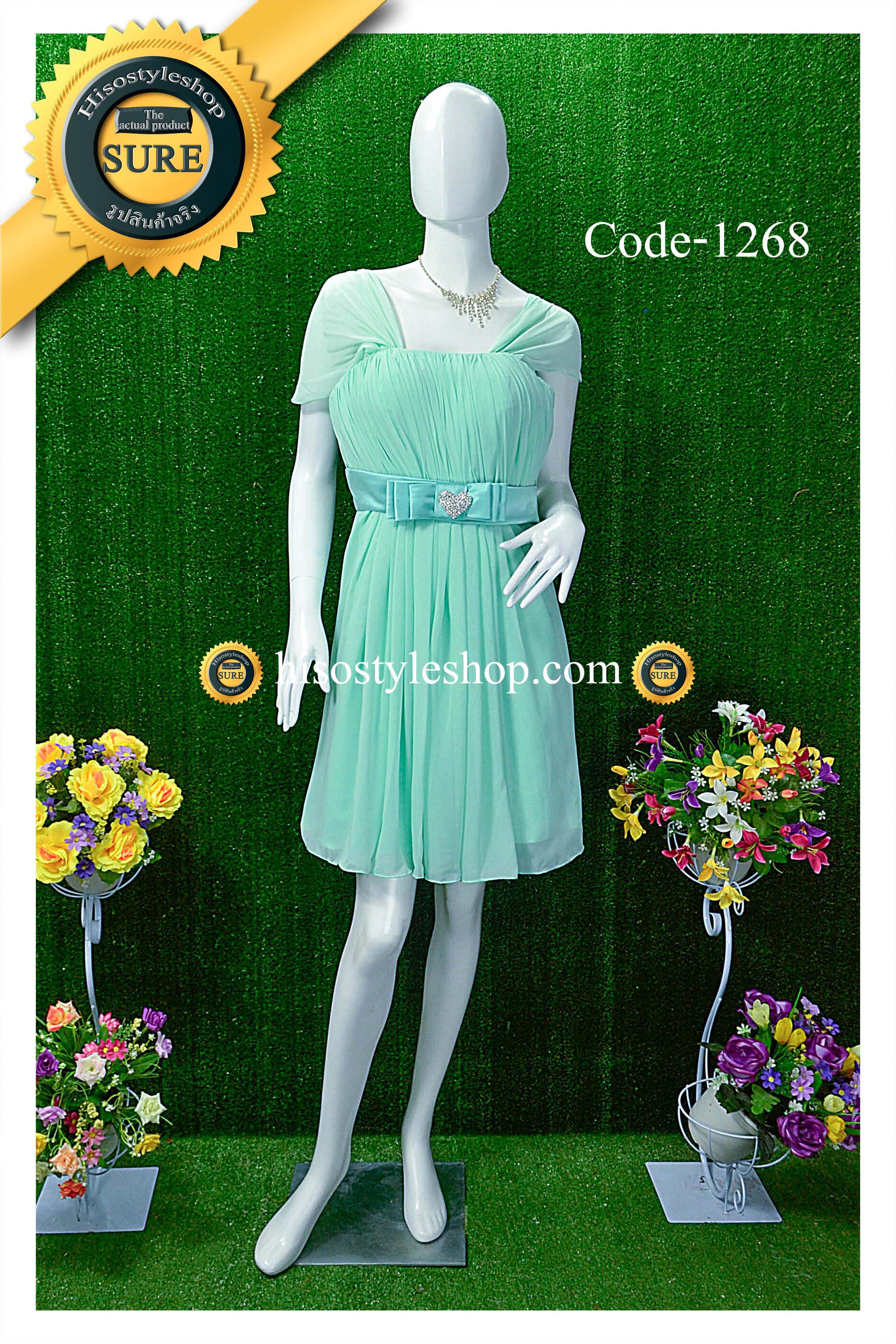 พร้อมส่ง Size L ชุดราตรีสั้น **สามารถใส่ได้7แบบ** ผ้าชีฟอง แต่งโบว์เข็มกลัดหัวใจที่เอว ซิปหลัง