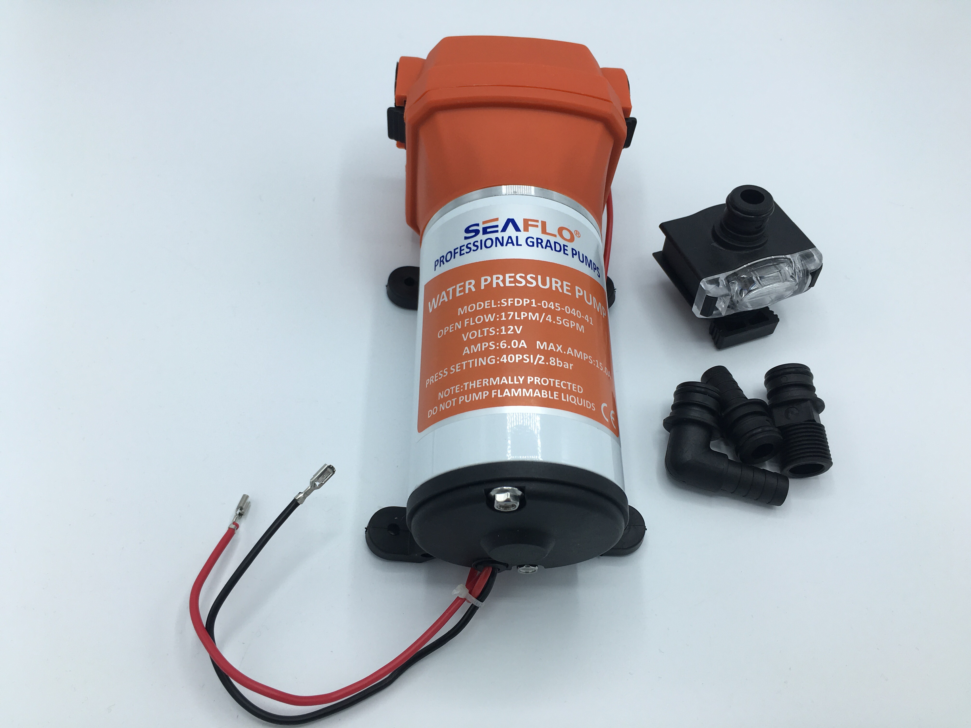 ปั๊มน้ำแบตเตอรี่ ปั๊มน้ำโซล่าเซลล์ DC12V รุ่น SEAFLO-40 แรงดัน 2.8 บาร์ อัตรา 1,020 ลิตร/ชม.