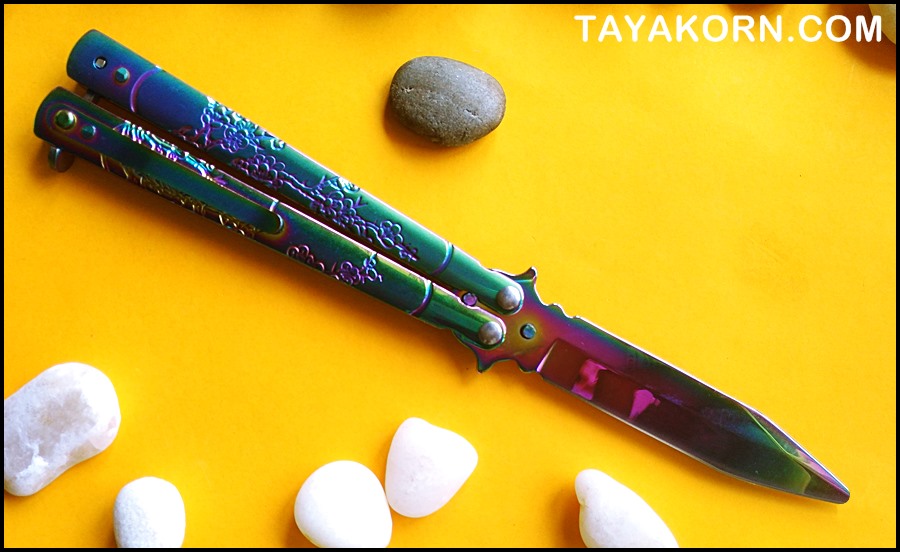 มีดซ้อมควง เรนโบว์ซากุระบาลิซอง Rainbow Sakura Balisong Trainer Knife TKBS-SK55TR