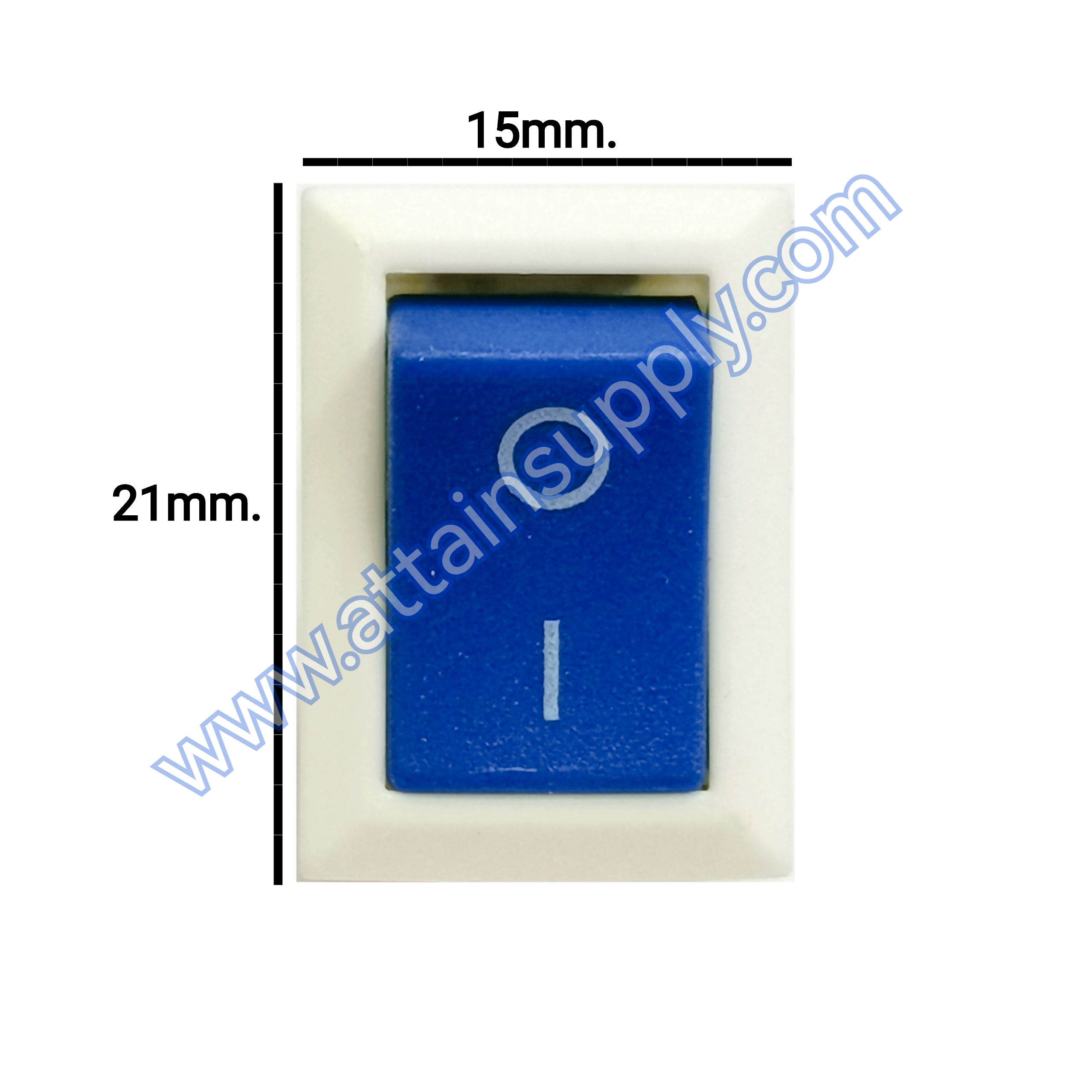 สวิทช์ IOเหลี่ยมเล็ก-ขาว 2ขา/ไม่มีไฟ-สีน้ำเงิน