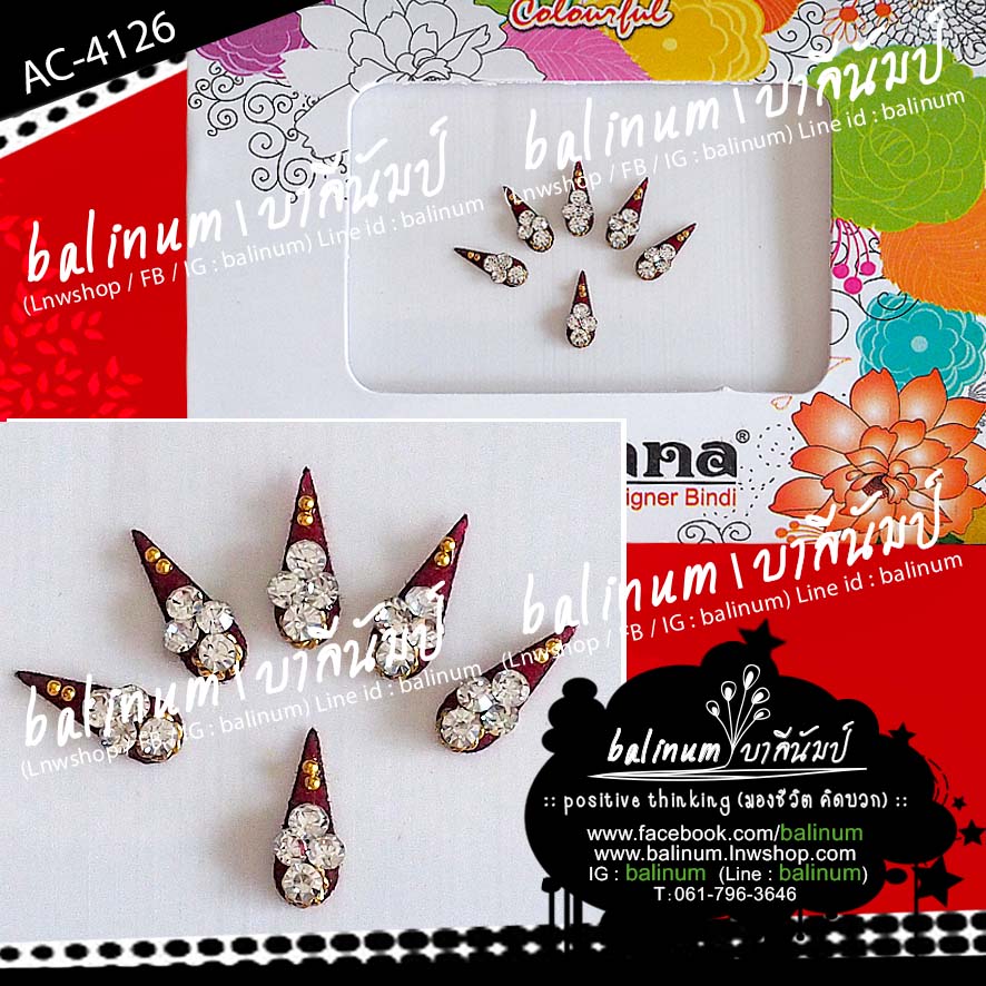 Indian Bindi (บินดิ) ที่ติดหน้าผากอินเดีย เป็นสติกเกอร์ ติดประดับง่าย เพียงแค่ลอกออก และนำมาแปะที่กลางหน้าผาก (บินดิ 1 อัน สามารถใช้ได้หลายครั้ง ขึ้นอยู่กับสภาพการใช้งาน และผิวของแต่ละคน) แดง (Red)