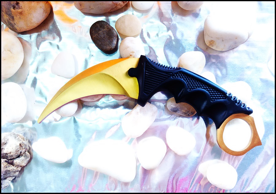 มีดซ้อมควง คารัมบิตโกลเด้นฮอว์กคลอ( Hawk Claw ) Golden Hawk Claw Karambit Trainer Knife