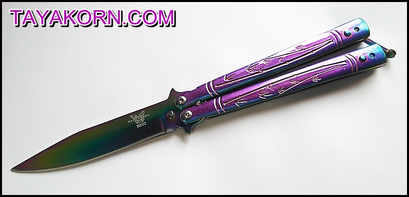 มีดบาลีซอง ใบไผ่สีรุ้ง Rainbow Bamboo Balisong TKBS0819a