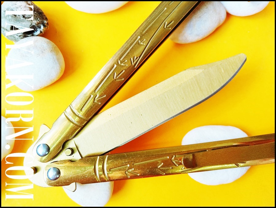 มีดซ้อมควง บาลีซองใบไผ่สีทอง Golden Bamboo Balisong Trainer Knife TKBS-GB1TR