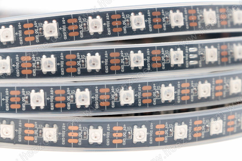 ไฟเส้น RGB 5050 หุ้มกันน้ำ วิ่งอิสระ IC WS2812B 5V หลอดถี่ 60 LED/M สามารถควบคุมอิสระทุกดวง