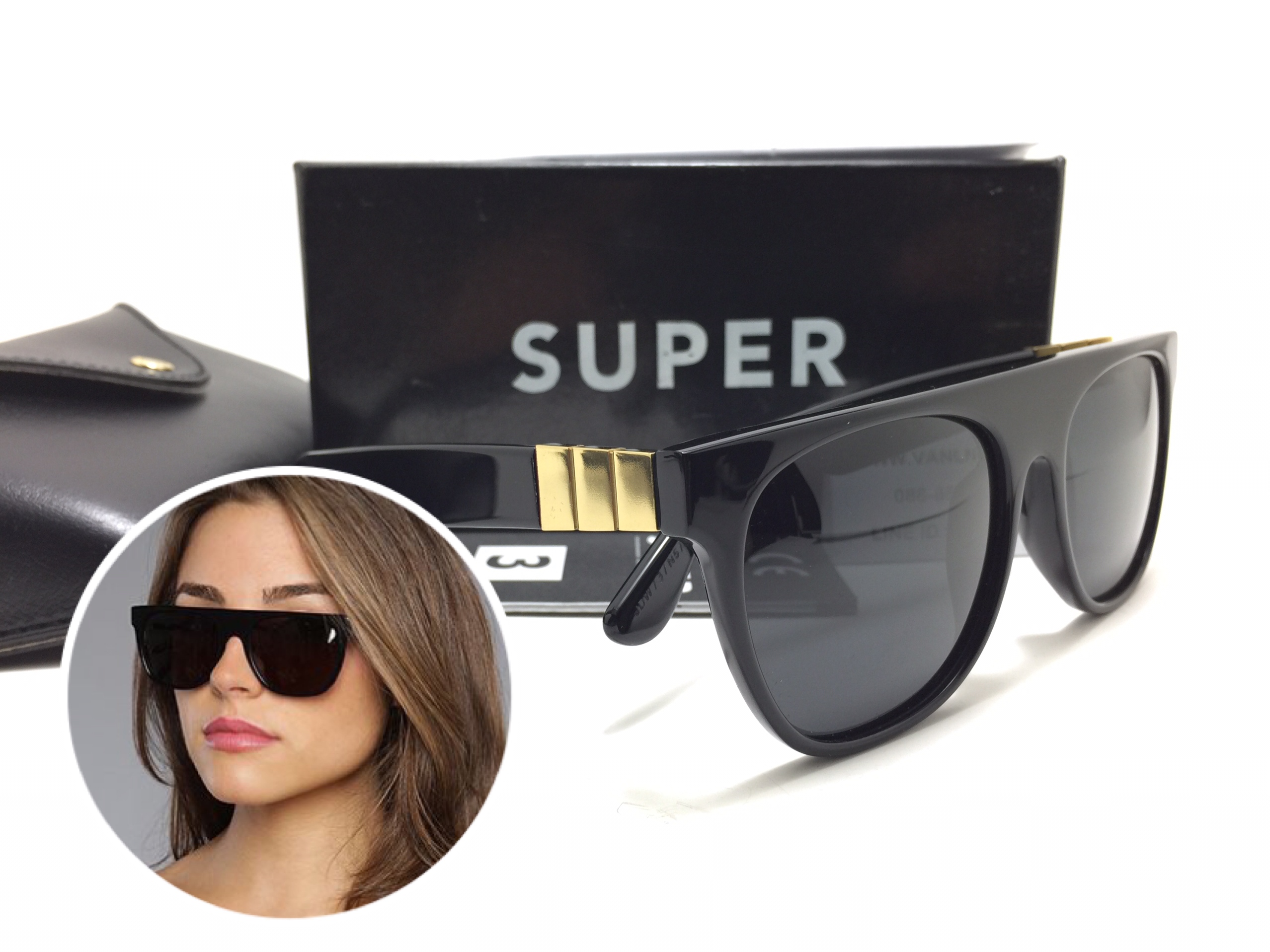แว่นกันแดด SUPER Flat Top Black Gianni <ดำ>
