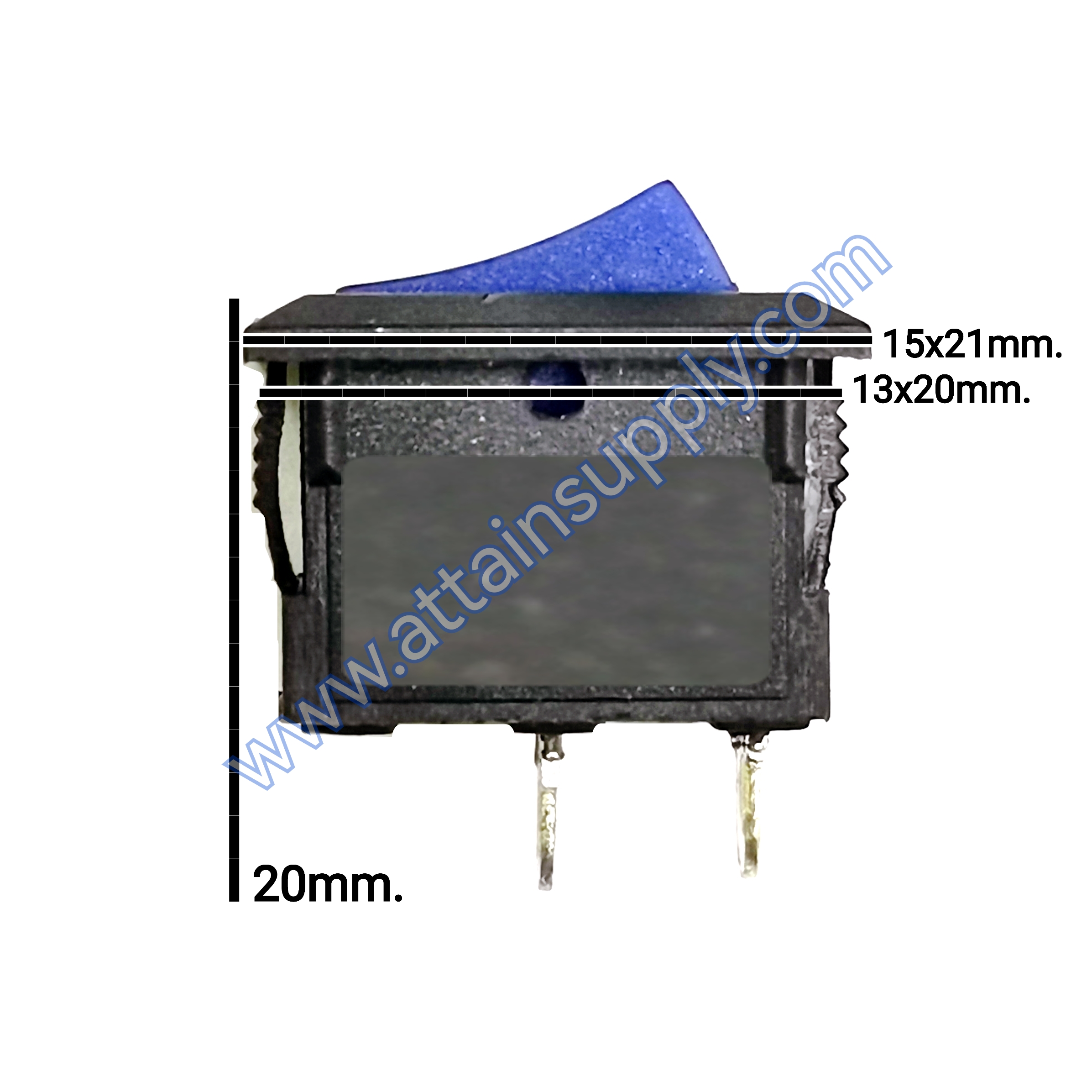 สวิทช์ IOเหลี่ยมเล็ก 2ขา/ไม่มีไฟ-สีน้ำเงิน