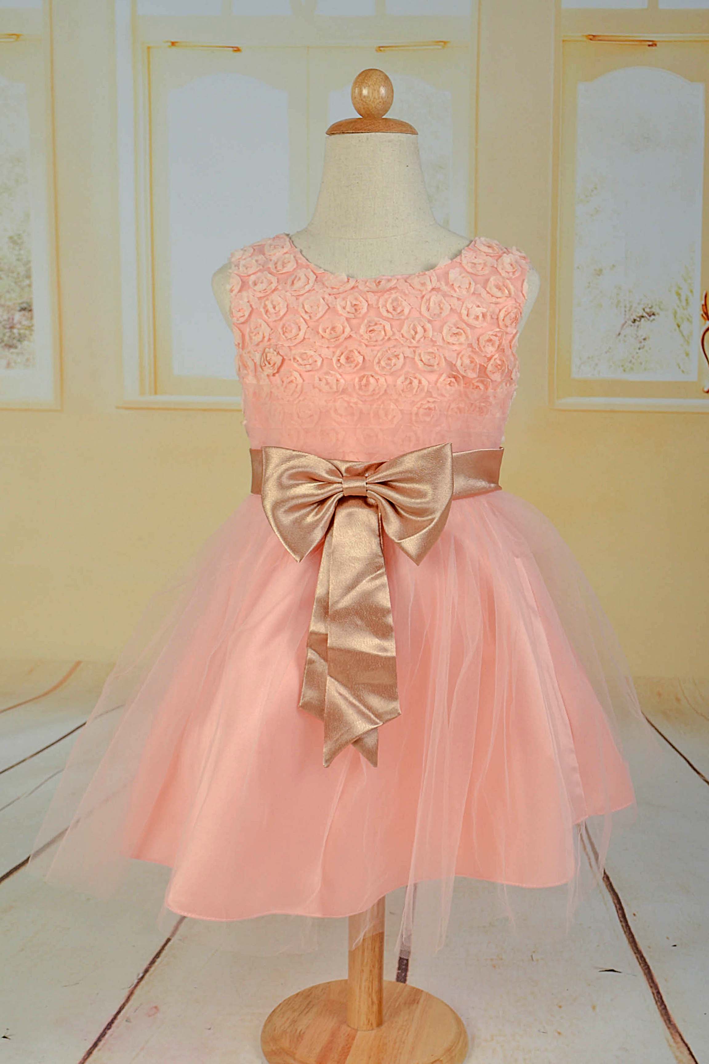 พร้อมส่ง Size 4 ขวบ ชุดราตรีเด็ก,ชุดออกงานเด็ก โบว์ทอง